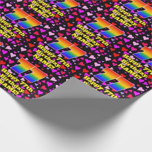 77th Birthday: Loving Hearts Pattern, Rainbow # 77 Geschenkpapier (Ecke)