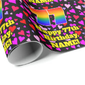 77th Birthday: Loving Hearts Pattern, Rainbow # 77 Geschenkpapier (Rolleneckpunkt)