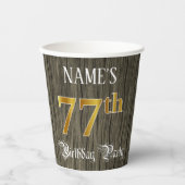 77th Birthday Party — Faux Gold & Faux Wood Looks Pappbecher (Vorderseite)