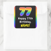 77th Birthday: Rainbow Spectrum # 77, Custom Name Quadratischer Aufkleber (Tasche)