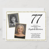 77th Custom Photo White and Gold  Einladung (Vorderseite)