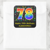 78. Geburtstag: Farbige Musiksymbole, Regenbogen 7 Quadratischer Aufkleber (Tasche)