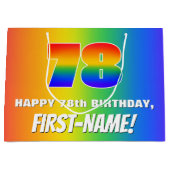 78. Geburtstag: Farbiges, lustiges Regenbogenmuste Große Geschenktüte (Vorderseite)