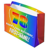 78. Geburtstag: Farbiges, lustiges Regenbogenmuste Große Geschenktüte (Rückseite Schrägansicht)