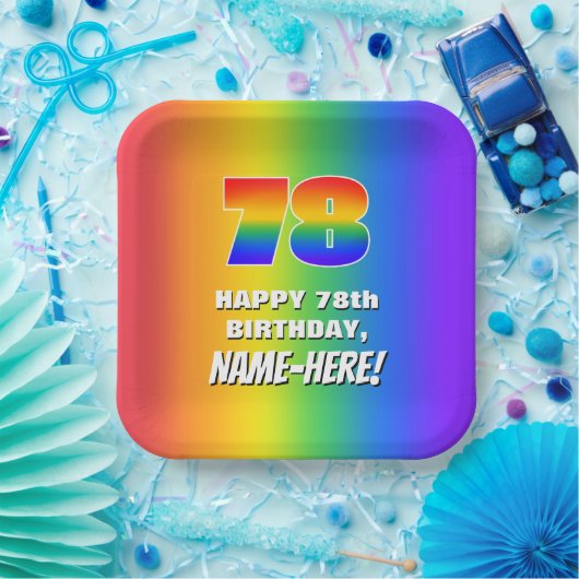 78. Geburtstag: Farbiges, lustiges Regenbogenmuste Pappteller (Party)