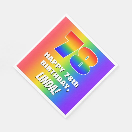 78. Geburtstag: Farbiges, lustiges Regenbogenmuste Serviette (Ecke)