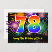 78. Geburtstag - Fun Fireworks Pattern + Regenboge Postkarte (Vorne/Hinten)