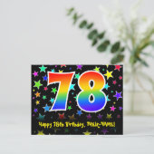78. Geburtstag: Fun Stars Pattern, Regenbogen 78,  Postkarte (Stehend Vorderseite)
