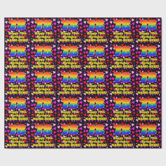 78. Geburtstag: Loving Hearts Pattern, Regenbogen Geschenkpapier (Saum)