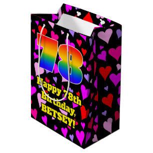 78. Geburtstag: Loving Hearts Pattern, Regenbogen Mittlere Geschenktüte