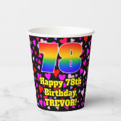 78. Geburtstag: Loving Hearts Pattern, Regenbogen Pappbecher (Rückseite)