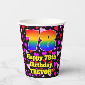 78. Geburtstag: Loving Hearts Pattern, Regenbogen Pappbecher (Vorderseite)