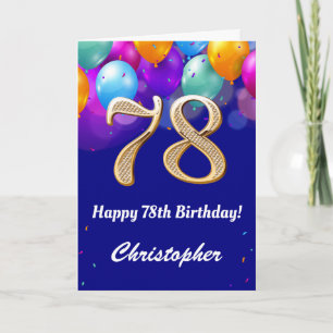 78. Geburtstag Navy Blue und Gold farbige Ballons Karte