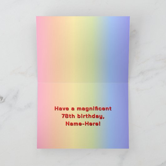 78. Geburtstag: Regenbogentext, benutzerdefinierte Karte (Innenseite)