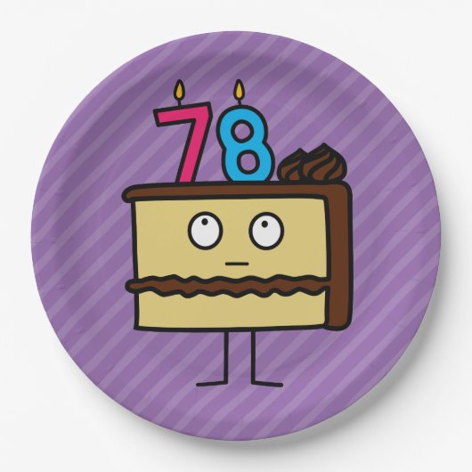 78. Geburtstags-Kuchen mit Kerzen Pappteller (Vorderseite)