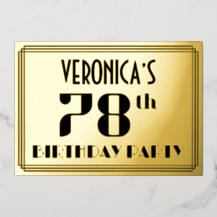 78. Geburtstagsfeier: Art Deco-Look „78“ und Name Folieneinladung