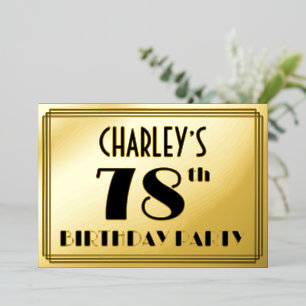 78. Geburtstagsparty — Art Deco Look "78" + Name Folieneinladung
