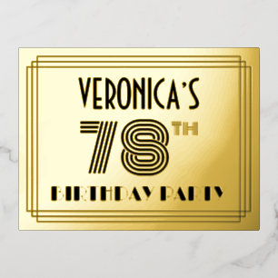 78. Geburtstagsparty ~ Art-Deco-Stil "78" + Name Folie Einladungspostkarte