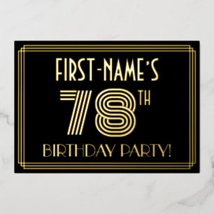 78. Geburtstagsparty — Art Deco Style "78" + Name Folieneinladung