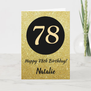 78. Happy Birthday Black and Gold Glitzer Card Karte