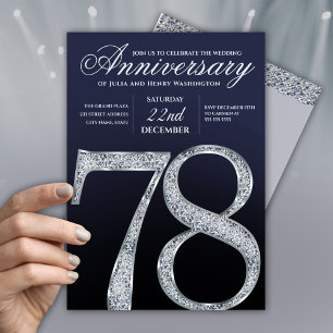 78. Jubiläum Diamant Silber Navy Blau Modern Einladung