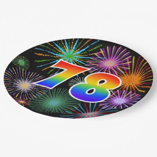 78. Veranstaltung - Spaß, farbenfroh, kühl, Regenb Pappteller (Schrägansicht)