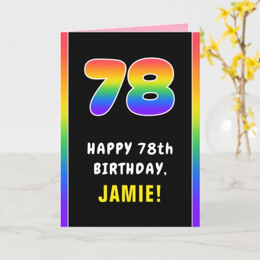 78th Birthday: Colorful Rainbow # 78, Custom Name Karte (Gelbe Blume)