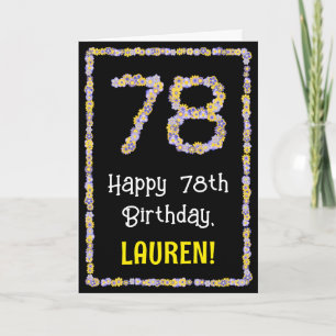 78th Birthday: Floral Flowers Number, Custom Name Karte