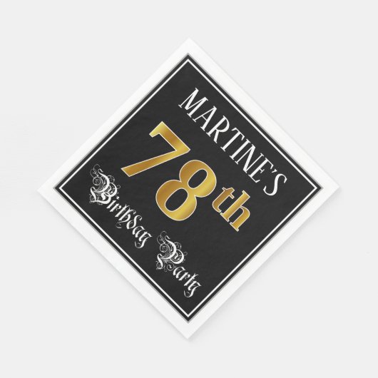 78th Birthday Party — Fancy Script, Faux Gold Look Serviette (Ecke)