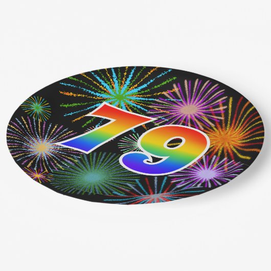 79. Event - Spaß, farbenfroh, kühl, Regenbogen 79 Pappteller (Schrägansicht)
