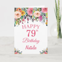 79. Geburtstag Aquarellfarben Blume Rosa Karte