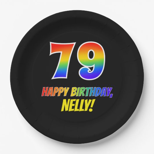 79. Geburtstag: Bold, Fun, Simple, Rainbow 79 Pappteller (Vorderseite)