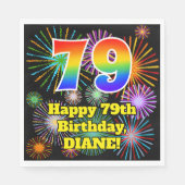 79. Geburtstag: Fun Fireworks Pattern + Rainbow 79 Serviette (Vorderseite)