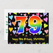 79. Geburtstag: Fun Hearts Pattern, Regenbogen 79 Postkarte (Vorne/Hinten)