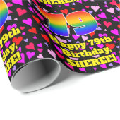 79. Geburtstag: Loving Hearts Pattern, Regenbogen Geschenkpapier (Rolleneckpunkt)