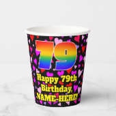 79. Geburtstag: Loving Hearts Pattern, Regenbogen  Pappbecher (Vorderseite)