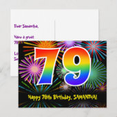 79. Geburtstag – Lustiges Feuerwerk Muster + Regen Postkarte (Vorne/Hinten)