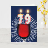 79. Geburtstag mit Wein und Kerzen Karte (Gelbe Blume)