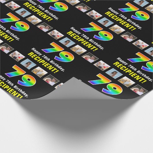 79. Geburtstag: Regenbogen "79"; benutzerdefiniert Geschenkpapier (Ecke)