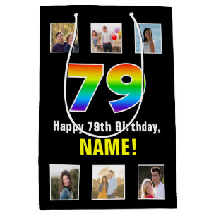 79. Geburtstag: Regenbogen "79", benutzerdefiniert Mittlere Geschenktüte