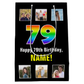 79. Geburtstag: Regenbogen "79", benutzerdefiniert Mittlere Geschenktüte (Rückseite)