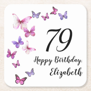 79. Geburtstag Rosa Lila Schmetterlinge Rechteckiger Pappuntersetzer