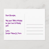 79. Geburtstag: Rosa Streifen & Herz, Regenbogen 7 Postkarte (Rückseite)