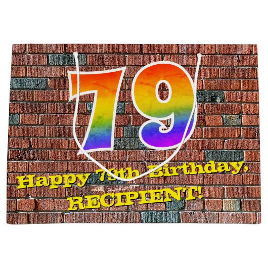 79. Geburtstag: Spaß, Graffiti-Inspiriert Regenbog Große Geschenktüte (Vorderseite)