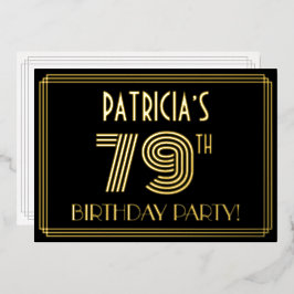 79. Geburtstagsparty — Art Deco Style "79" + Name Folieneinladung