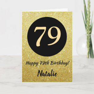 79. Happy Birthday Black and Gold Glitzer Card Karte