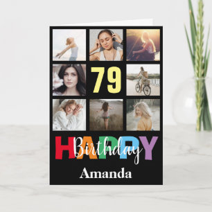 79. Happy Birthday Foto Collage Modern Black Karte