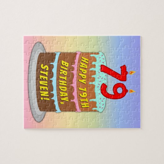 79th Birthday: Fun Cake and Candles + Custom Name Puzzle (Horizontal)