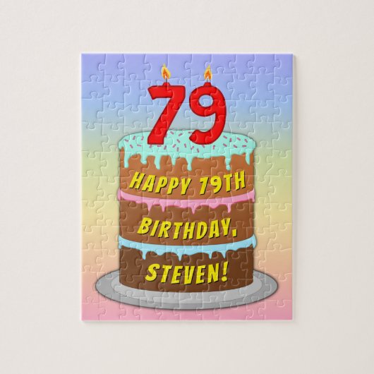 79th Birthday: Fun Cake and Candles + Custom Name Puzzle (Vertikal)