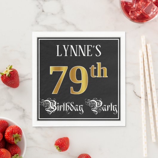79th Birthday Party — Fancy Script, Faux Gold Look Serviette (Beispiel)